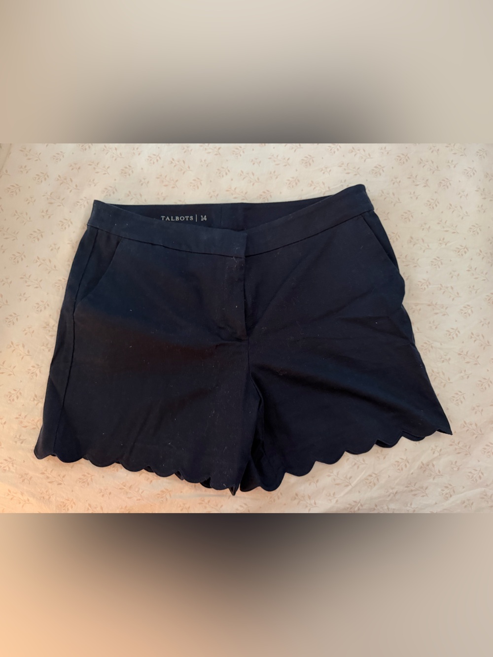 Talbots Navy High-Waist Scallop Hem Shorts